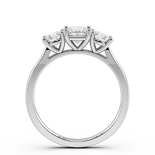 4 Prong Princess And Round Raised Three Stone Diamond Ring