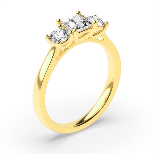 Princess Yellow Gold And round raised Engagement Rings