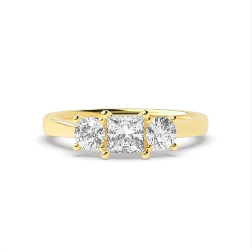 Princess Yellow Gold And round raised Engagement Rings