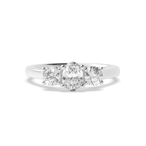 4 Prong Oval And Round High Set Three Stone Diamond Ring