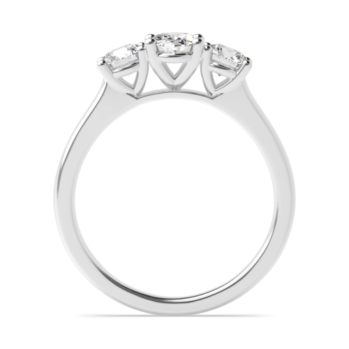 4 Prong Oval And Round High Set Three Stone Diamond Ring