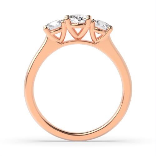 4 Prong Oval Rose Gold And round high set Trilogy Engagement Rings