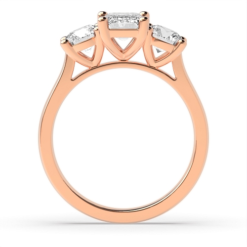 4 Prong Emerald Rose Gold And round with gallery Trilogy Engagement Rings