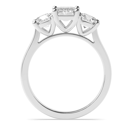4 Prong Emerald And round with gallery Moissanite Engagement Rings