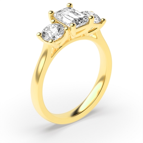 4 Prong Emerald Yellow Gold And round with gallery Engagement Rings
