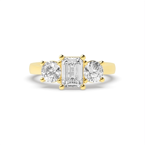 4 Prong Emerald Yellow Gold And round with gallery Engagement Rings