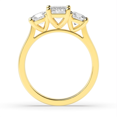 4 Prong Emerald Yellow Gold And round with gallery Engagement Rings