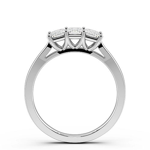 4 Prong Emerald Raised Setting Three Stone Diamond Ring