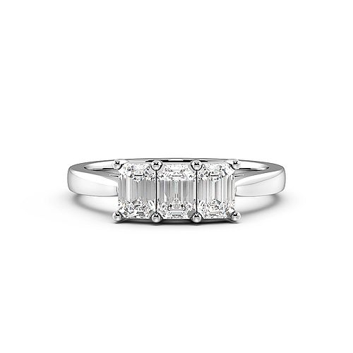 4 Prong Emerald Raised Setting Three Stone Diamond Ring
