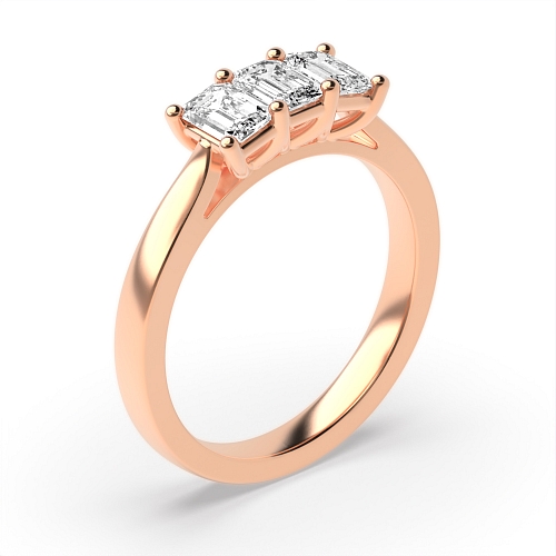Emerald Rose Gold Raised setting v claws Trilogy Engagement Rings