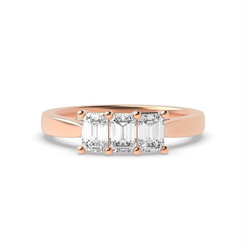 Emerald Rose Gold Raised setting v claws Trilogy Engagement Rings