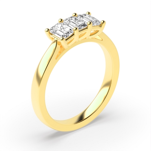 Emerald Yellow Gold Raised setting v claws Trilogy Engagement Rings