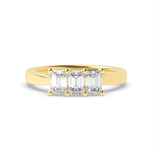 Emerald Yellow Gold Raised setting v claws Trilogy Engagement Rings