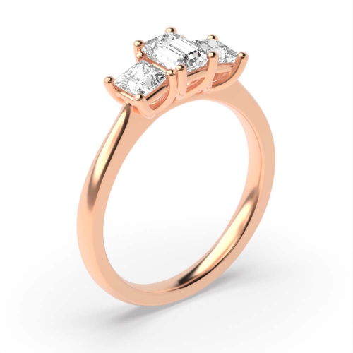 4 Prong Emerald Rose Gold And princess tapering shoulder Trilogy Engagement Rings