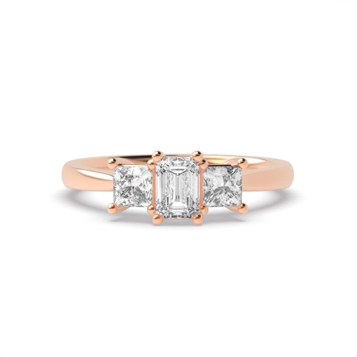 4 Prong Emerald Rose Gold And princess tapering shoulder Trilogy Engagement Rings
