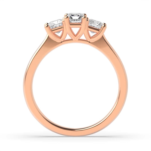 4 Prong Emerald Rose Gold And princess tapering shoulder Trilogy Engagement Rings