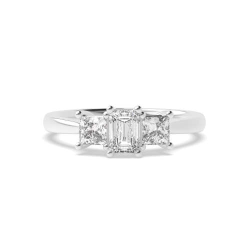 4 Prong Emerald And princess tapering shoulder Naturally Mined Diamond Trilogy Engagement Rings