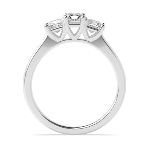 4 Prong Emerald And princess tapering shoulder Naturally Mined Diamond Trilogy Engagement Rings