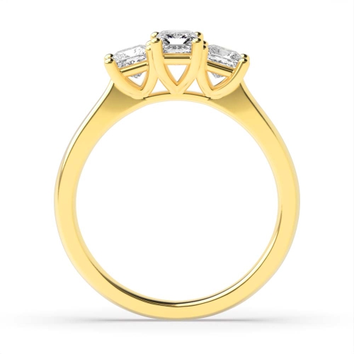 4 Prong Emerald Yellow Gold And princess tapering shoulder Trilogy Engagement Rings