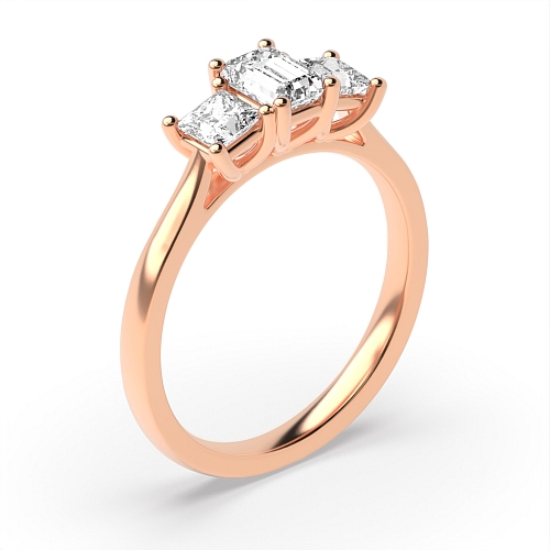 Emerald Rose Gold And princess delicate Trilogy Engagement Rings