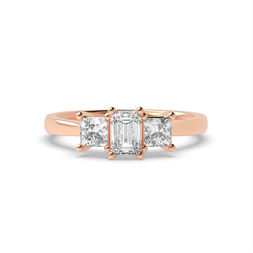 Emerald Rose Gold And princess delicate Trilogy Engagement Rings