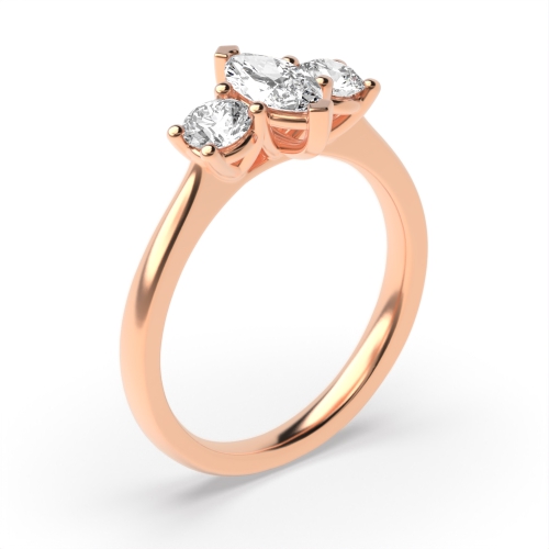 2 Prong Setting Marquise Trilogy Diamond Ring in Rose / White Gold