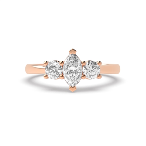 4 Prong Marquise Rose Gold Tapering shoulder Trilogy Engagement Rings