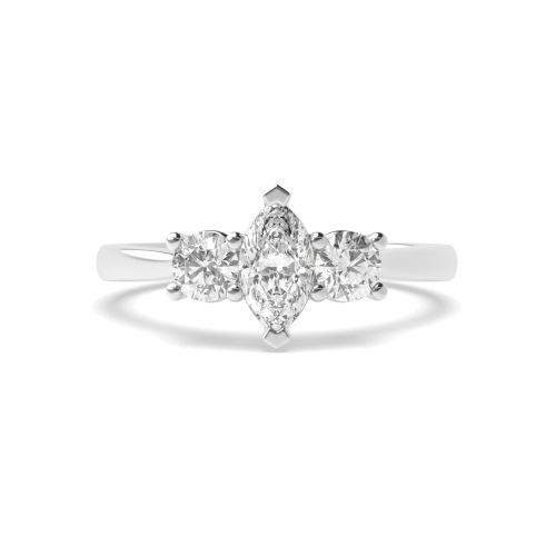 4 Prong Marquise Tapering Shoulder Three Stone Diamond Ring