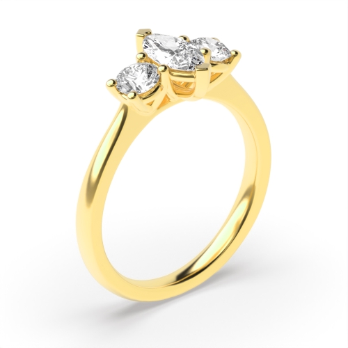 4 Prong Marquise Yellow Gold Tapering shoulder Trilogy Engagement Rings