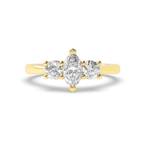 4 Prong Marquise Yellow Gold Tapering shoulder Trilogy Engagement Rings