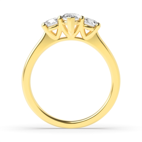 4 Prong Marquise Yellow Gold Tapering shoulder Trilogy Engagement Rings
