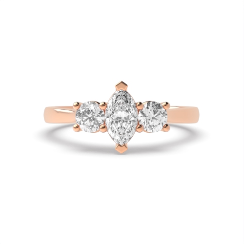 4 Prong Marquise Rose Gold With round Trilogy Engagement Rings