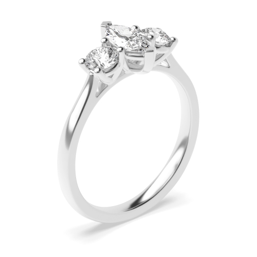 4 Prong Marquise With Round Three Stone Diamond Ring