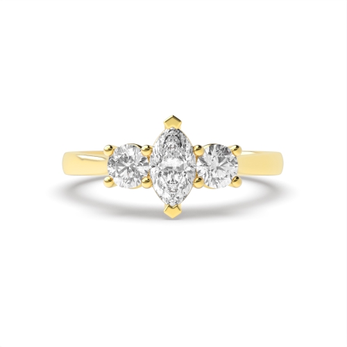 4 Prong Marquise Yellow Gold With round Engagement Rings