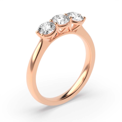 4 Prong Round Rose Gold Three v setting Trilogy Engagement Rings