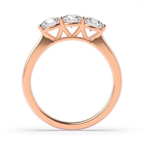 4 Prong Round Rose Gold Three v setting Trilogy Engagement Rings