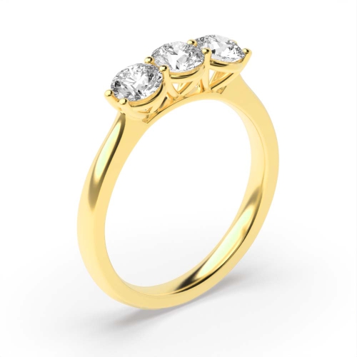 4 Prong Round Yellow Gold Three v setting Engagement Rings