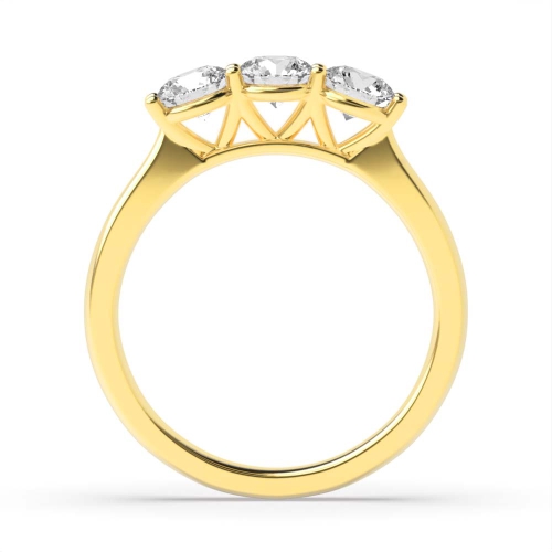 4 Prong Round Yellow Gold Three v setting Engagement Rings