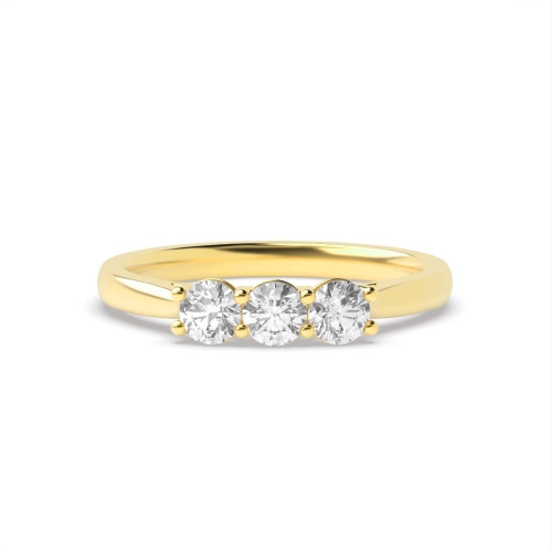4 Prong Round Yellow Gold Three Stone Engagement Ring