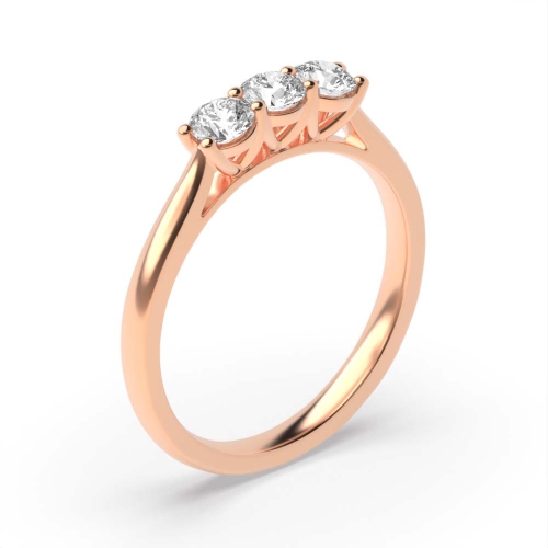 4 Prong Round Rose Gold V setting style Trilogy Engagement Rings