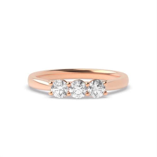 4 Prong Round Rose Gold V setting style Trilogy Engagement Rings