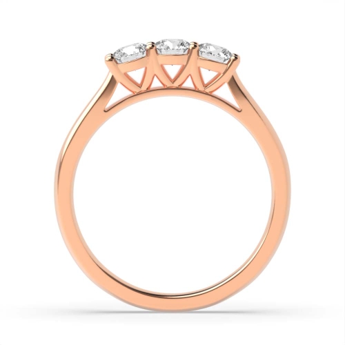 4 Prong Round Rose Gold V setting style Trilogy Engagement Rings