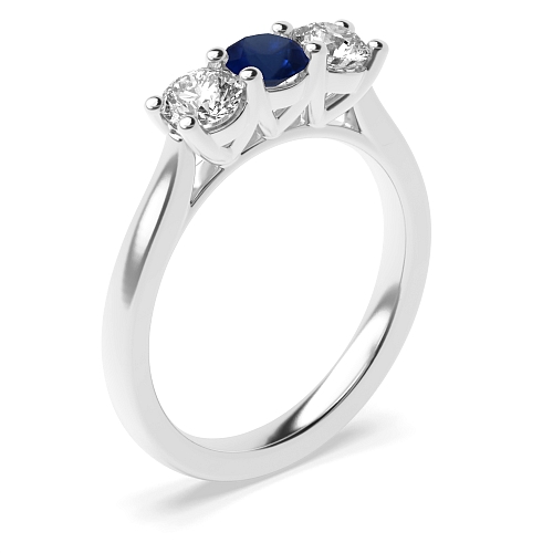 Round V setting style Blue Sapphire Engagement Rings