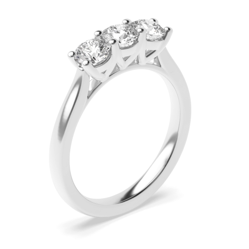 4 Prong Round V setting style Trilogy Engagement Rings