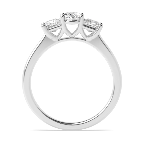 4 Prong Oval And Princess Raised Set Three Stone Engagement Ring