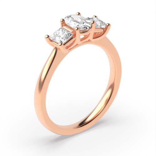 4 Prong Oval Rose Gold And princess raised Trilogy Engagement Rings
