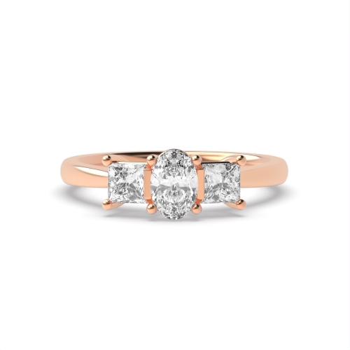 4 Prong Oval Rose Gold And princess raised Trilogy Engagement Rings