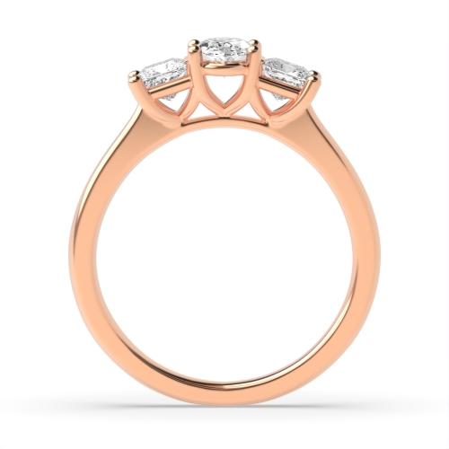 4 Prong Oval Rose Gold And princess raised Trilogy Engagement Rings
