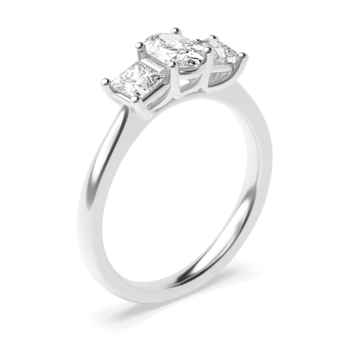 4 Prong Oval And princess raised Naturally Mined Diamond Trilogy Engagement Rings