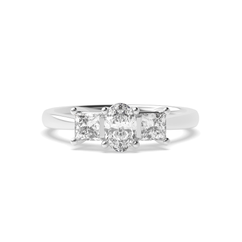 4 Prong Oval And princess raised Naturally Mined Diamond Trilogy Engagement Rings